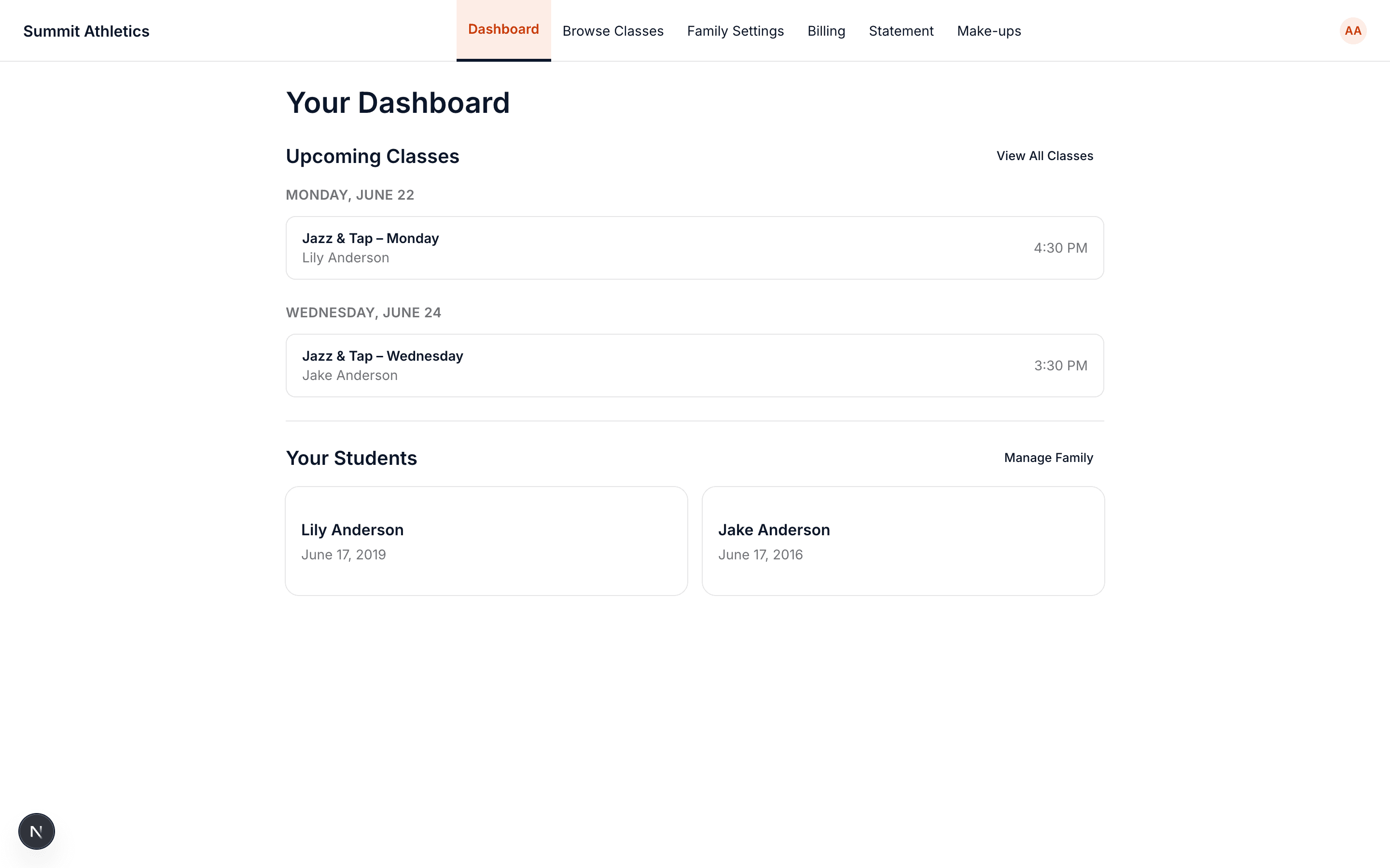 Parent Portal screen in ClassPulse